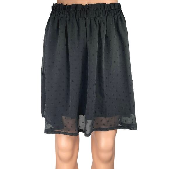 H&M Divided Black Polka Swiss Dot Pleated Chiffon Pull-On Mini A-Line Skirt Sz 6 - Picture 1 of 5